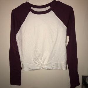 Maroon Cropped Baseball Long Sleeve